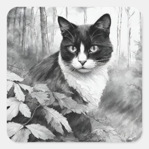 Sticker Carré Whiskers et Watchfult - chat de forêt