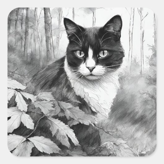 Sticker Carré Whiskers et Watchfult - chat de forêt (Devant)