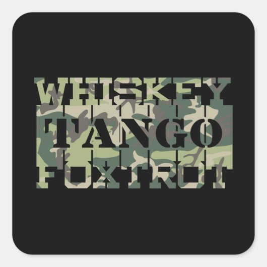Sticker Carré Whiskey Tango Foxtrot WTF Camouflage vert (Devant)