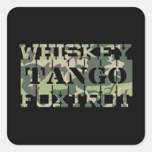 Sticker Carré Whiskey Tango Foxtrot WTF Camouflage vert