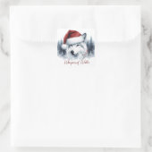 Sticker Carré Whispers d'hiver - Wolf aquarelle à Santa Hat (Sac)