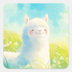 Sticker Carré Whispers du printemps avec un Alpaca