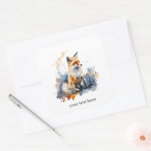 Sticker Carré Whispers of the Wild Fox in Watercolor, personnali