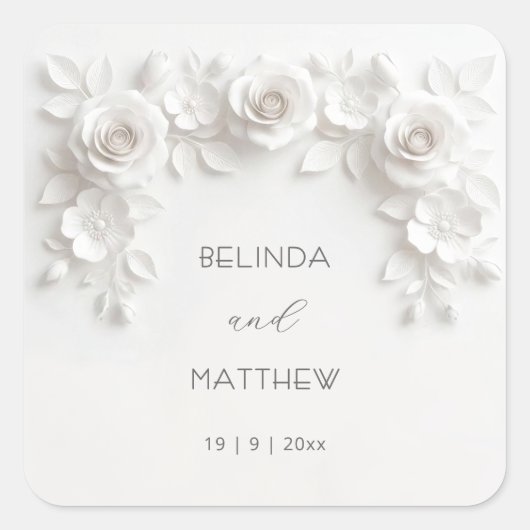 Sticker Carré White 3D Floral Roses | Wedding (Devant)