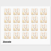 Sticker Carré White Bunny with Pink Nose in Spring Wildflower (Feuille)