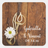 Sticker Carré White Daisy and Horse Bit Country Western Mariage (Devant)