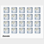 Sticker Carré White Floral Elegant Blue Gray (Feuille)