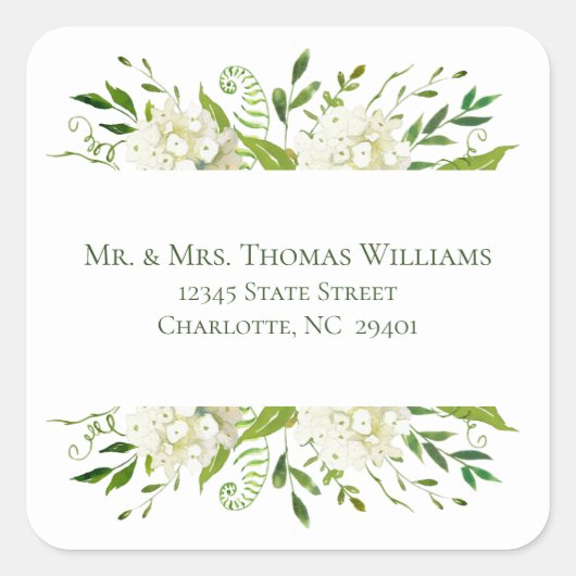 Sticker Carré White Hydrangea Floral Mariage Adresse (Devant)