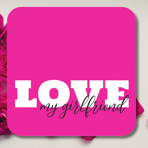 Sticker Carré White LOVE Hot Pink Valentine