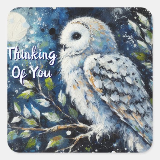 Sticker Carré White Owl Moonlight Thinking of You  (Devant)