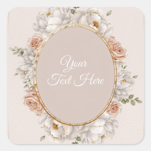 Sticker Carré White Peony & Blush Rose Floral Wedding  (Devant)