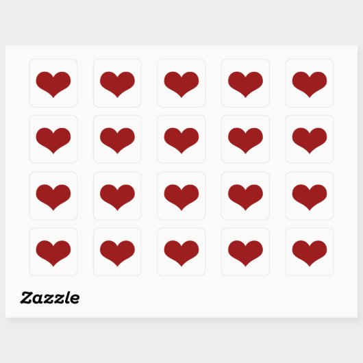 Sticker Carré White Red Heart Love Valentine (Feuille)