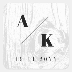 Sticker Carré White Rustic Woodgrain Texture Chic Mariage d'hive