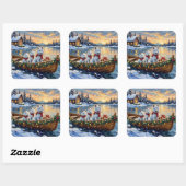 Sticker Carré White Samoyed Christmas Boat Holiday (Feuille)