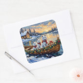 Sticker Carré White Samoyed Christmas Boat Holiday (Enveloppe)
