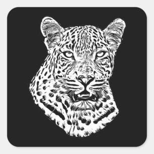 Sticker Carré White Snow Leopard Head Jungle Animaux Art