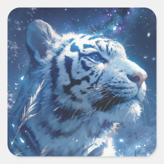 Sticker Carré White Tiger Profile Under Starry Night Sky (Devant)