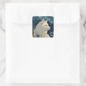 Sticker Carré White Wolf with Blue Flowers and Snowy Mountains (Sac)