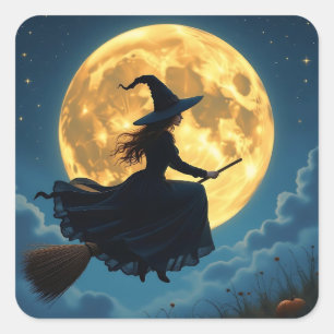 Sticker Carré Wicked Halloween   Sorcière sur chambre avec Plein