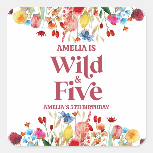 Sticker Carré Wild and Five Fleur sauvage 5e fête d'anniversaire (Devant)