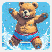 Sticker Carré Wild Bear Summer Vintage Pool  (Devant)