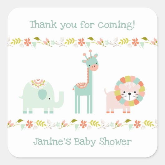 Sticker Carré Wild Boho animaux baby shower merci pour (Devant)
