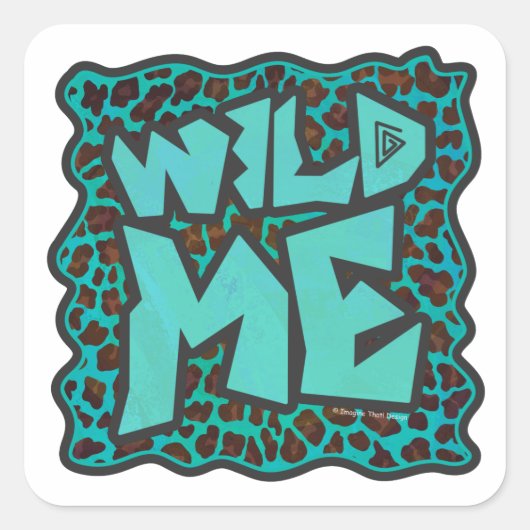 Sticker Carré Wild Me Design léopard Brown et Turquoise (Devant)