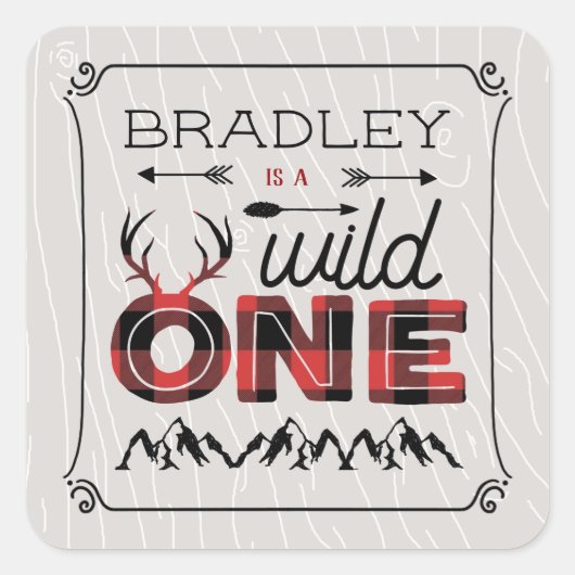 Sticker Carré Wild One Boys Rustic Plaid Lumberjack 1er annivers (Devant)