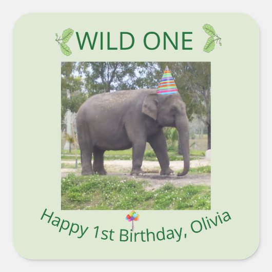 Sticker Carré Wild One Elephant Birthday Design (Devant)