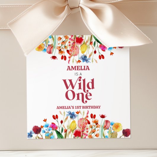 Sticker Carré Wild One Fleur sauvage 1er Anniversaire Fête Favor