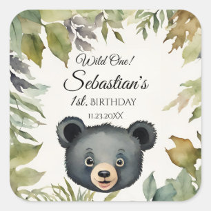 Sticker Carré Wild One Woodland Bear Anniversaire