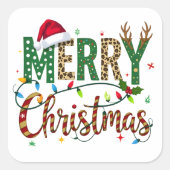 Sticker Carré Wild & Whimsical Merry Christmas Leopard Print  (Devant)