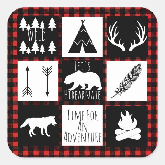 Sticker Carré Wilderness rustique & Animaux Buffalo Check Plaid (Devant)