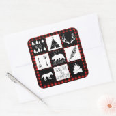 Sticker Carré Wilderness rustique & Animaux Buffalo Check Plaid (Enveloppe)