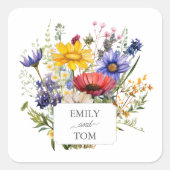 Sticker Carré Wildflower Boho Chic Watercolor Wedding (Devant)