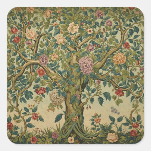 Sticker Carré William Morris Arbre de Vie Vintage Préraphaélite