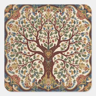 Sticker Carré William Morris Arbre de Vie Vintage Préraphaélite