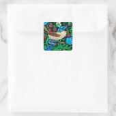 Sticker Carré William Morris Bird & Flower Tile, Bleu et Brown (Sac)