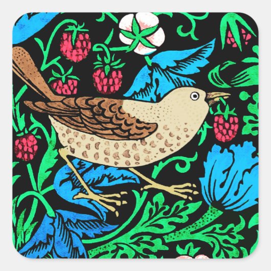 Sticker Carré William Morris Bird & Flower Tile, Bleu et Brown (Devant)