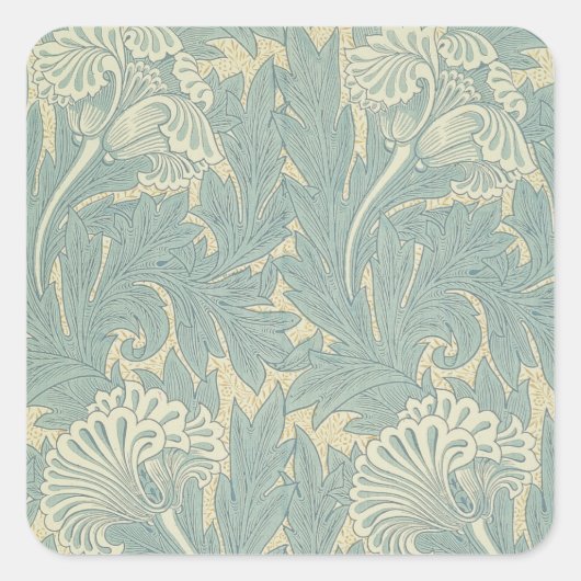 Sticker Carré William Morris Classique Tulipe Bleu Floral (Devant)