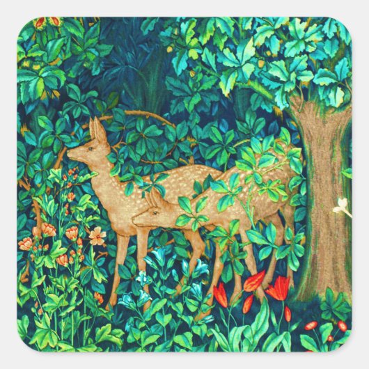 Sticker Carré William Morris Forest Deer Tapestry Imprimer (Devant)