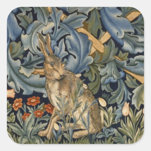 Sticker Carré William Morris Forest Rabbit Floral Art (Devant)