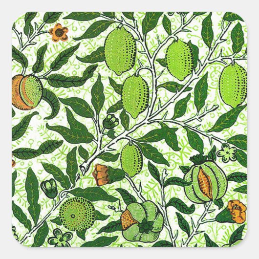 Sticker Carré William Morris Fruit exotique, Vert citron vert (Devant)