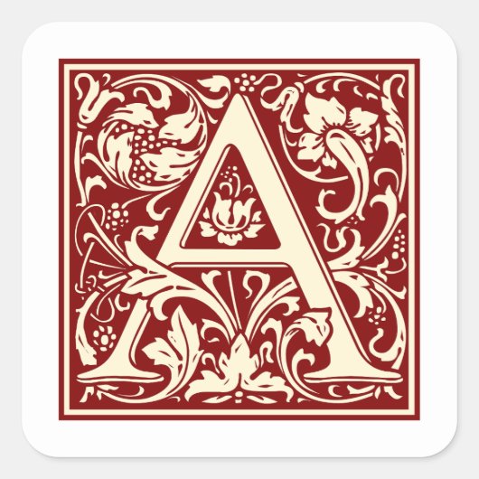 Sticker Carré William Morris Lettre A Monogramme Rouge initial (Devant)