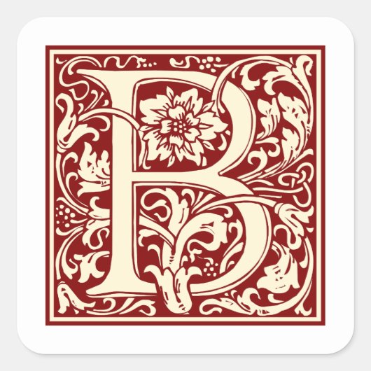 Sticker Carré William Morris Lettre B Monogramme Rouge initial (Devant)