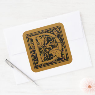 Sticker Carré William Morris Lettre Capitale D Mat Or Antique