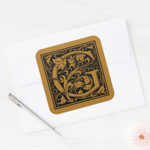 Sticker Carré William Morris Lettre capitale G Mat or antique
