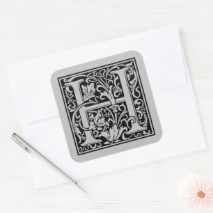 Sticker Carré William Morris Lettre capitale H Argent mat