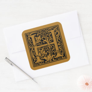 Sticker Carré William Morris lettre capitale H mat or antique