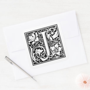 Sticker Carré William Morris lettre capitale J sur fond blanc